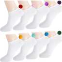 Vicenpal 8 Pairs Women Pom Pom Socks Ankle with Balls on the Back Cosplay Seamless Socks (Cute Colors)