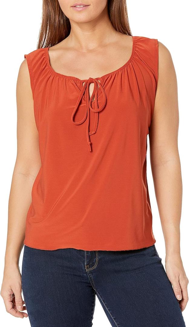 Star Vixen Women's Sleeveless Peasant Top with Tie Neck PS Star Vixen Women's Sleeveless Peasant Top with Tie Neck PS