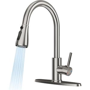FEELSO Kitchen Faucets with Pull Down Sprayer, High Arc Stainless Steel Single Handle Kitchen Sink Faucet, 1 or 3 Hole Brushed Nickel Water Faucets for Farmhouse Laundry Camper Rv Bar