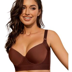 YJSPBL Back Smoothing Bra Sexy Bras for Back Fat Plus Size Push Up Bra（Brown, 40D)
