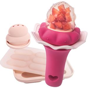 Moonkie Baby Fruit Feeder with Freezer Tray, Breastmilk Popsicle Molds for Teething Relief, Baby Teething Toy, BPA Free Silicone Food Feeder for Infant Self Feeding, Two Pouches, 4 Months+, 1 Pack (C-Pink Lemonade)