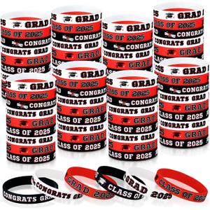 Sumind 102 Pcs Class of 2025 Silicone Wristbands, Silicone Graduation Bracelets Celebrating Congrats Grad Bracelet for Teacher Students, Graduation Party Supplies