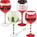 LemonRoad 4 Pcs 16.8 oz Christmas Wine Glasses Christmas Santa Drinking Glasses Festive Santa Belt and Snowman Drinking Goblets Cups with Stem Winter Glassware Wineglass Gift for Xmas Eve Party Favors
