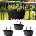 9 Inch Hanging Flower Pots, 3 Pcs Black Railing Fence Hanging Bucket Planter with Detachable Hooks, Countryside Window Plant Holder for Outdoor Garden Yard Home Decor