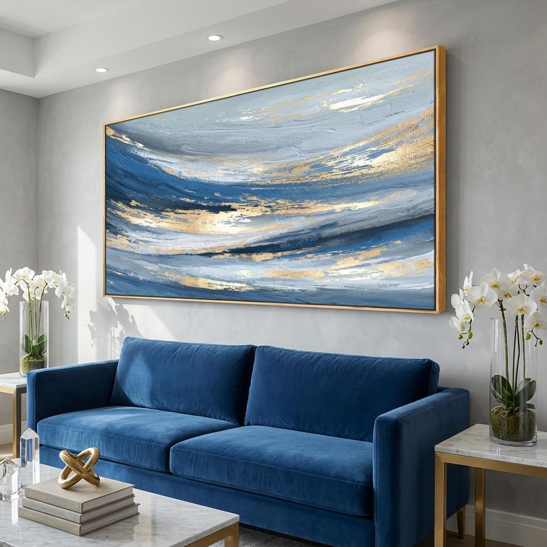 Abstract Wall Art Canvas Paintings Blue Fantasy Modern Large Framed Artwork Decor for Living Room Bedroom Office Painting Home Decor 24"x48"