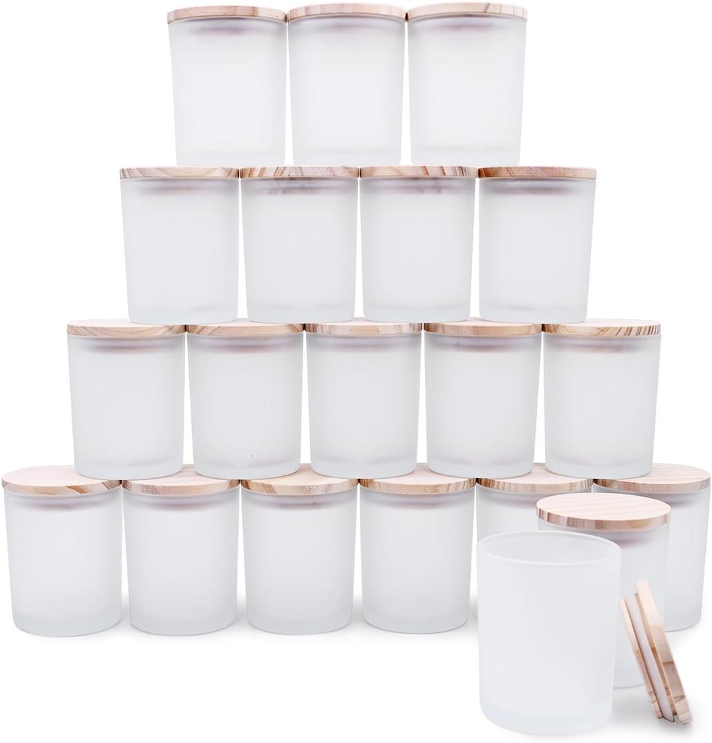 Thick Candle Jars for Making Candles 19 Pcs, 7 OZ Empty Jars with Wood Lids for Candle Making, Sample Container, Frosted White