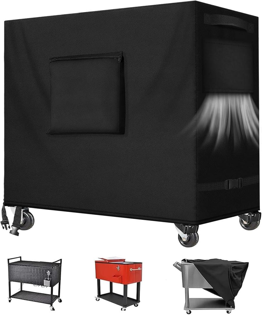Cooler Cart Cover Waterproof,Heavy Duty 420D Oxford Fabric Fit for Most 80 Quart Rolling Cooler Cart Cover,Patio Ice Chest Protective Covers