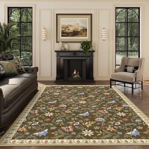 5 X 7 Area Rugs for Living Room, Machine Washable Rug for Bedroom, Green Rug Non-Slip for Hardwood Carpet, Vintage Soft Low-Pile Throw Rugs for Dining Room, Kitchen, Entryway, and Dorm