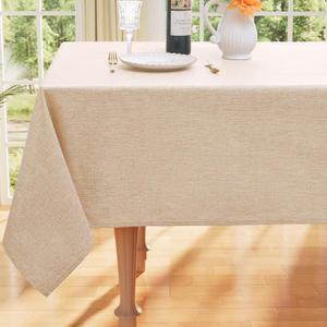 Smiry Rectangle Faux Champagne Table Cloth, Waterproof Burlap Fabric Tablecloth, Washable Decorative Farmhouse Table Covers for Kitchen, Dining, Parties, 60x120, Champagne