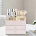 VLANDO Makeup Organizer,Skincare Organizer for VanityPU Leather Make up Organizer with Drawers Cosmetic Display Case for Countertop,Perfume,Gifts Ideas for Women (Apricot White)