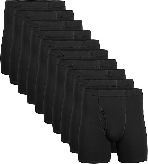 Gildan Men's Underwear Covered Waistband Boxer Briefs, Black, 10 Pcs, Size: M