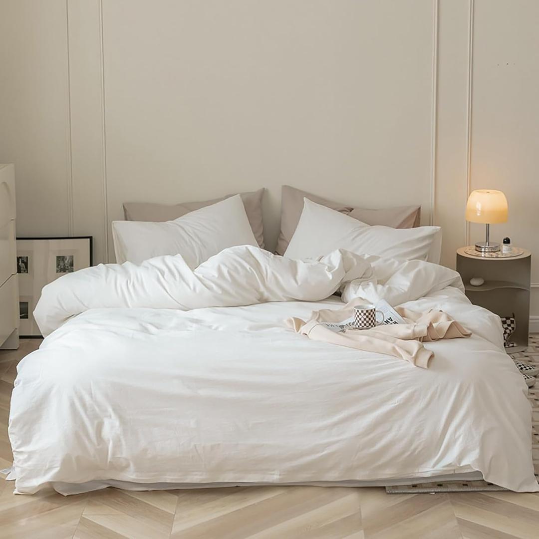 Luxlovery White Comforter Set Queen White Bedding Comforter Set Bed Sets Solid Blanket Quilts Hotel Collection Women Men Soft Breathable Queen Size 3 Piece Comforter