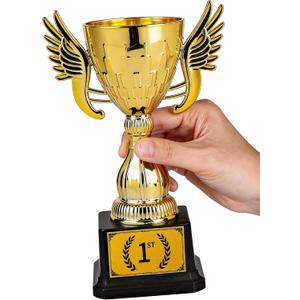 1st Place Gold Plastic Trophy with Detachable Sticker - Winged Design Award for Sports Competitions, Tournaments, Party Prizes & School Events