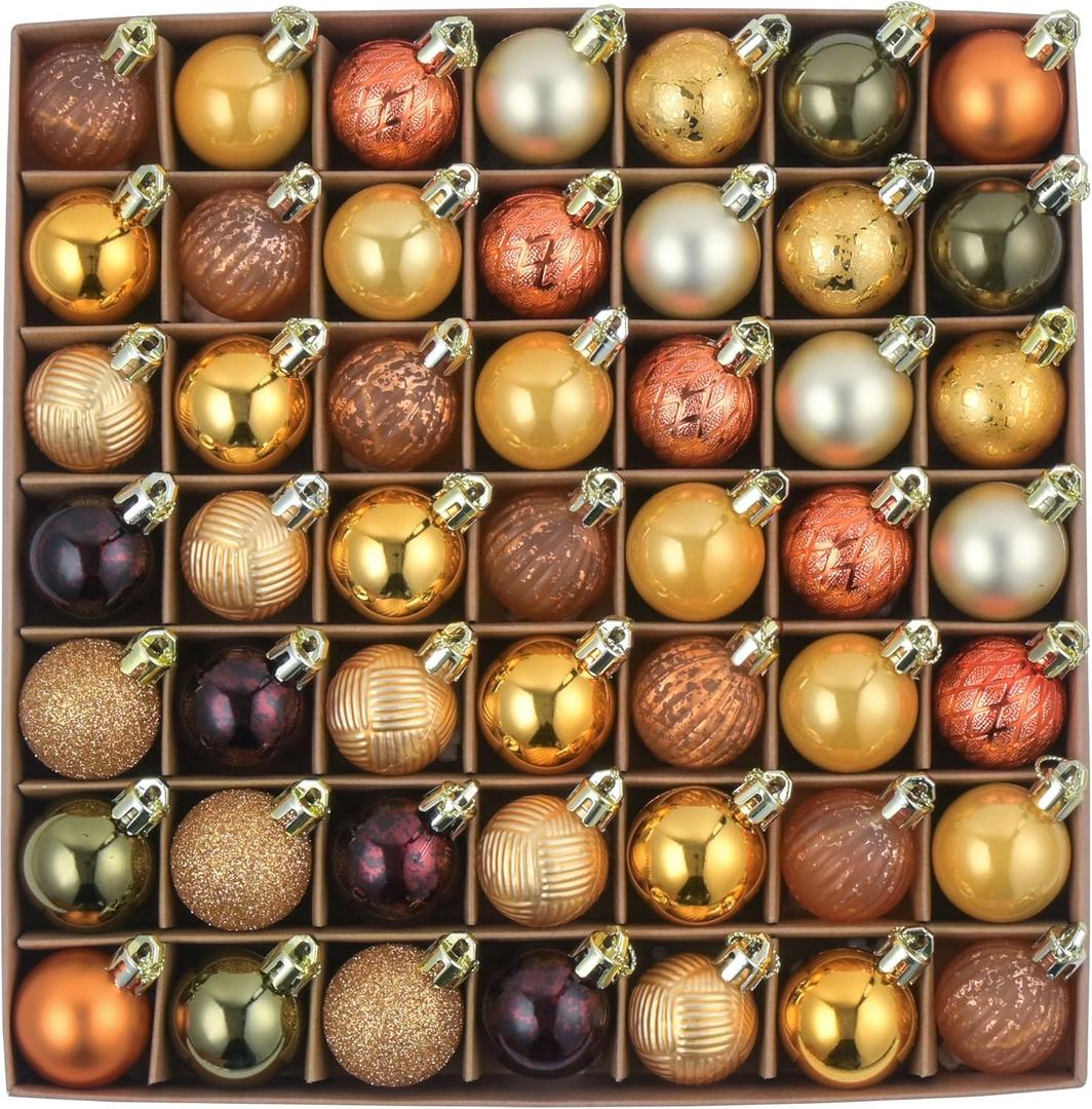 DecorbyHannah Mini Fall Ornaments Decorations for Tree, 49ct 1.18inch Autumn Thanksgiving Tree Ornament Set, Small Gold Orange Shatterproof Hanging Harvest Ball Ornament for Home Indoor Table Decor