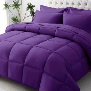 JOLLYVOGUE Queen Comforter Set, Ultra-Soft Bed in a Bag Queen Size 7 Pieces, Oeko-TEX Certified Bedding Set with Down Alternative Comforter, Sheets, Pillowcases & Shams, Purple