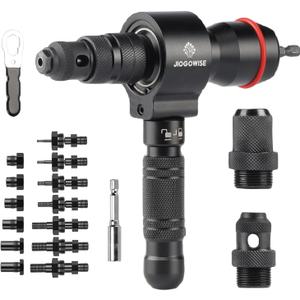 2-in-1 Design Cordless Rivet Gun Adapter and Rivet Nut Adapter,Electric Drill Tools Accessory Kit with Carry Case,7 Metric Mandrels M3 to M12, 6 Rivet Heads 2.4mm to 6.4mm