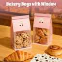Funcoo 50 Bakery Bags with Window, 5.1x3.9x11 Inches Paper Bread Bags, Tin Tie Tab Lock Cookie Bags Food Storage Bag for Snacks, Popcorn, Candies, 60 pcs Stickers Included