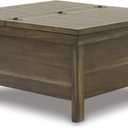 Signature Design by Ashley Moriville Rustic Hinged and Lift Top Cocktail Table with Hidden Storage, Light Brown
