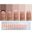 2 x French Tip Press On Nails, OPkssnails 150pcs French Press ON Nails Extra Short Square, Pre-lasting Soft Gel Nails, Soak Off Acrylic False Nails for Nail Art DIY Extension 15 Size