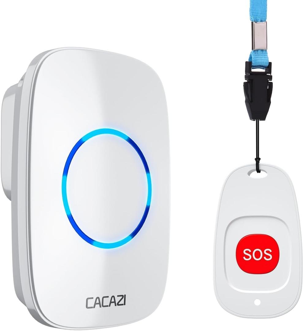 Caregiver Pagers Wireless Call Button for Elderly Patient Personal in Home Life Alert System for Seniors Range 260ft/80Menter,60 Ringtones (1SOS Button+1 Receiver)