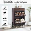 Shoe Cabinet Storage with 2 Flip Drawers, Narrow Hidden Shoes Organizer Cabinet for Entryway, Freestanding Slim Shoe Rack Front Door Entrance(Brown), Medium