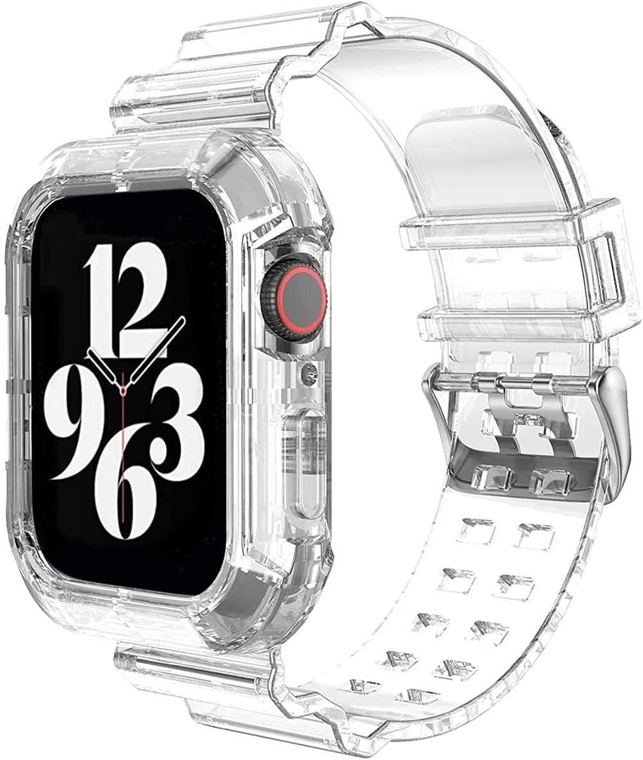 Compatible for Transparent Clear Apple Watch Bands 45mm 44mm 46mm 42mm 41mm 40mm 38mm 49mm Sport Band with Bumper Case for iWatch Series 11 10 9 8 7 SE 6 5 4 3 2 1, Ultra 3/2/1