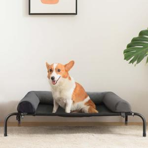 WESTERN HOME WH Elevated Dog Bed Cot, Raised Outdoor Dog Bed with Bolster for Medium Dogs, Slightly Chew Proof Portable Cooling Pet Cot with Breathable Mesh, Skid-Resistant Feet, Grey, 36 inches (36.0"Lx26.0"Wx8.0"Th)