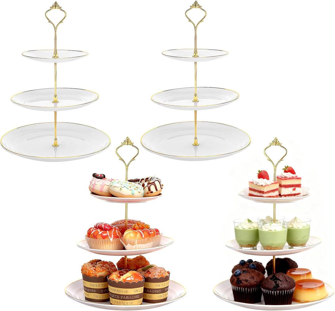 4 Pack 3-Tier Cupcake Stand, White Plastic Tiered Dessert Stand, Round Serving Tray for Wedding, Birthday, Christmas Party Decor