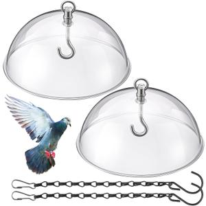 Ziliny 2 Pcs 10'' Bird Feeder Rain Guard Clear Squirrel Baffle Protective Cover Round Protective Dome Rain with Chains for Hanging Bird Feeders Outdoor Garden