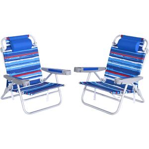 SUNNYFEEL Extra Wide Low Beach Chair 2 Pack 5 Position Lay Flat 500 LBS Heavy Duty, XL Oversized Folding Camping Chairs with Cup Holder for Outdoor/Sand, Portable Backpack Beach Chair for Adults, X-Large