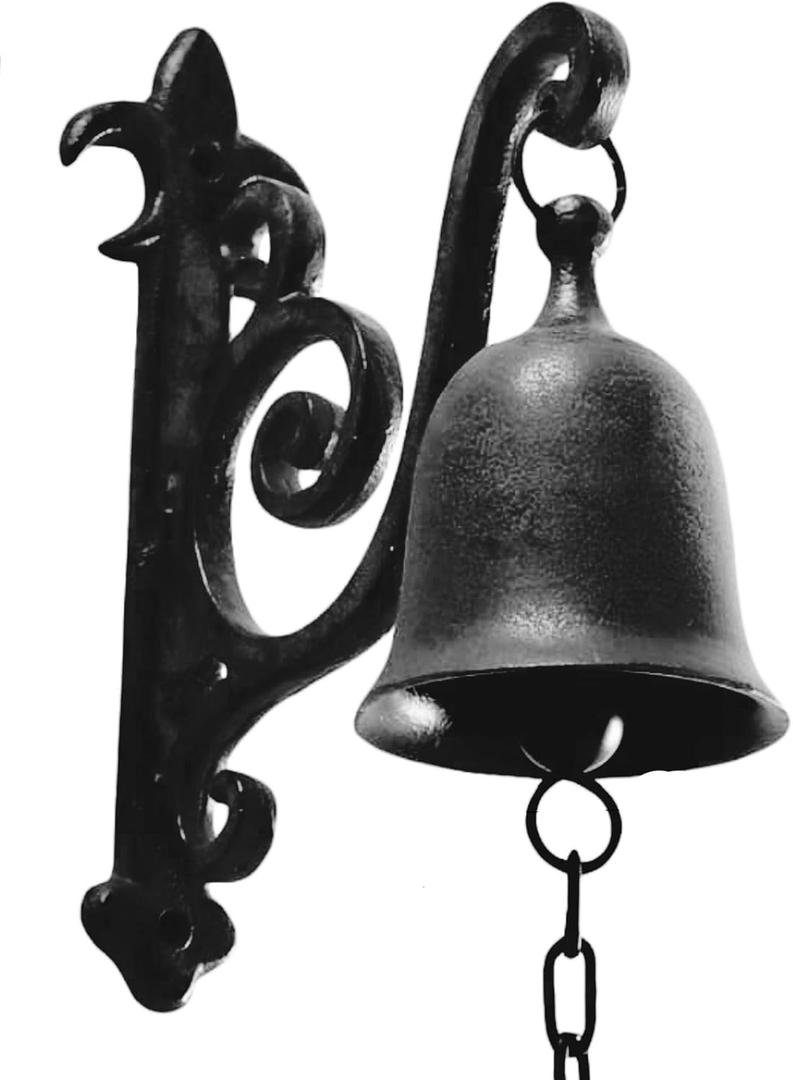 Vintage Cast Iron Dinner Bell as Entry Door Bell, Outside Hanging Decor or Indoor Decoration Wall Antique Farm and Front Gate Bell, Jet Black