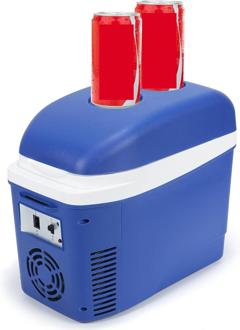 Iceblue Mini Fridge, 7 Liter /9 Cans Skincare Fridge with Belt, AC Plug & 12V Car Charger Dual-use Small Refrigerator, Compact & Portable Refrigerator for Car, Dorm, Travel, Picnic, Gift (Blue)