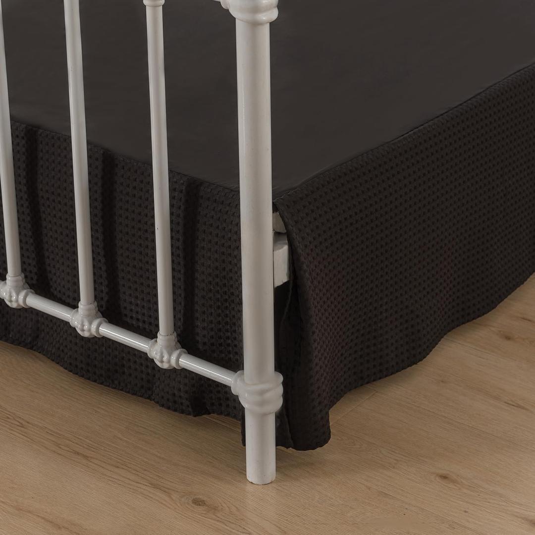 Full Size Bed Skirt 18 Inch Drop with Split Corners, Pleated Waffle Weave Bed Skirt, Tailored Dust Easy Fit, Machine Washable, Black, 18" Full