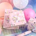 2 x LeZakaa Pink Unicorn Birthday Wrapping Paper Roll for Girls Women, Have a Magical Birthday & Rainbow, Stars, Gold Foil Design for Baby Girl, Baby Shower, Mini Roll, 17 inches x 16.4 Feet