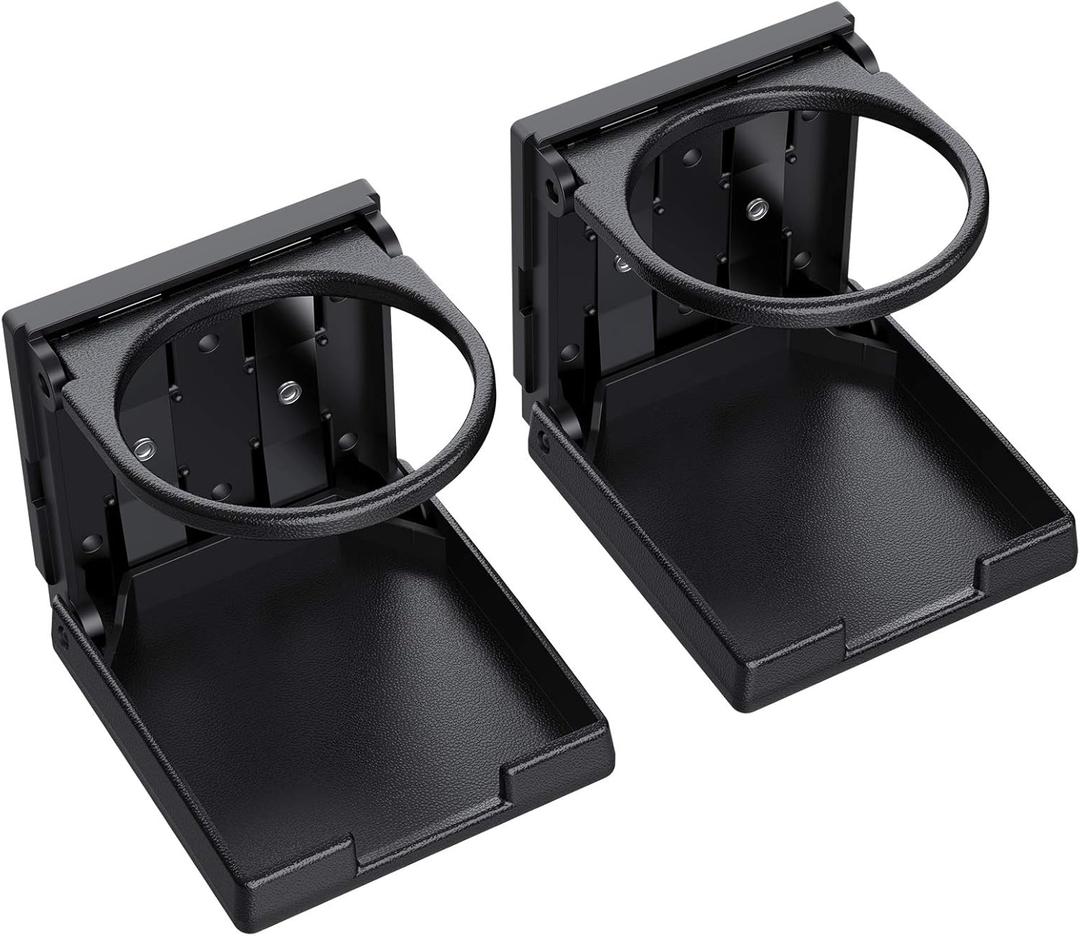 AUTOUTLET 2Pcs Adjustable Folding Drink Holder Can Hold Mugs Beverage Holder Stick on Cup Holder with Screws for Cars,Trucks, RVs, Vans, Boats,Marine(Black)