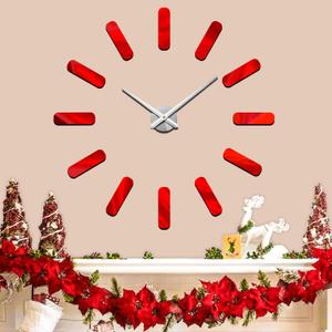 VANGOLD Frameless Wall Clock, 3D Modern Trend Wall Clocks for Living Room Decor, DIY Large Wall Clock Easy to Install Silent and Size Adjustable, Suitable for Kitchen, Farmhouse, Bedroom (Red)