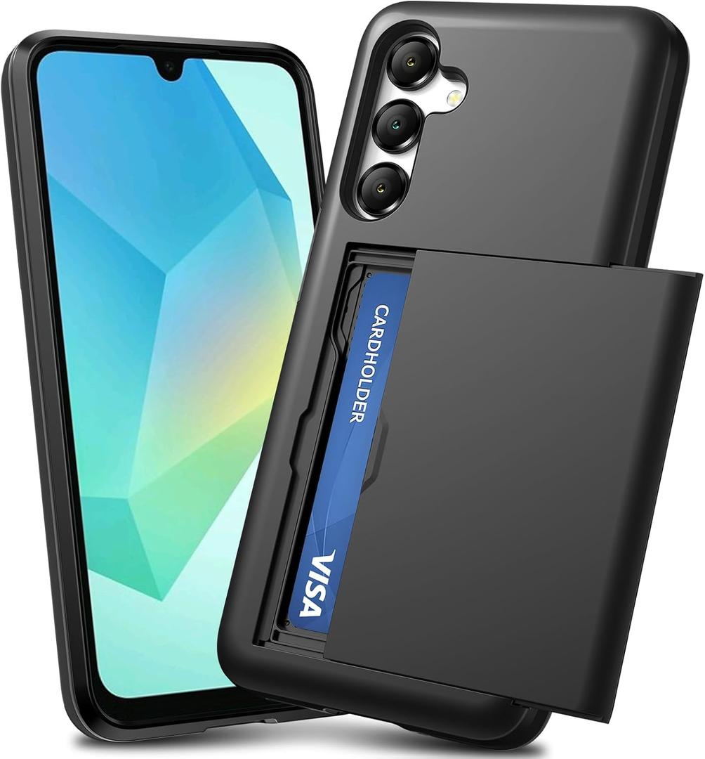 TOPAUX for Samsung A16 5G Wallet Case Galaxy A17 5G Wallet Case 2 Credit Card Holder Slide Cover Back Pocket ID Slot Raised Bezel Dual Layer Rugged Bumper Anti-Scratch Protective Hard Shell Black