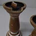 Candle Holder for Pillar Candle Set of 3, Farmhouse Wood Candle Holder, Rustic Wooden Candle Stand, Vintage Small Wooden Candlestick HoldersDecorative for Living Room, Table Centerpiece (Brown)