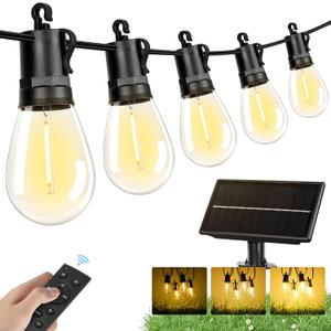 Brightever Solar String Lights for Outside, 50FT Patio Lights Outdoor Waterproof Solar Powered, 3 Lighting Modes Dimmable, 15+1 Shatterproof S14 Edison Bulbs, Solar Outdoor String Lights for Deck
