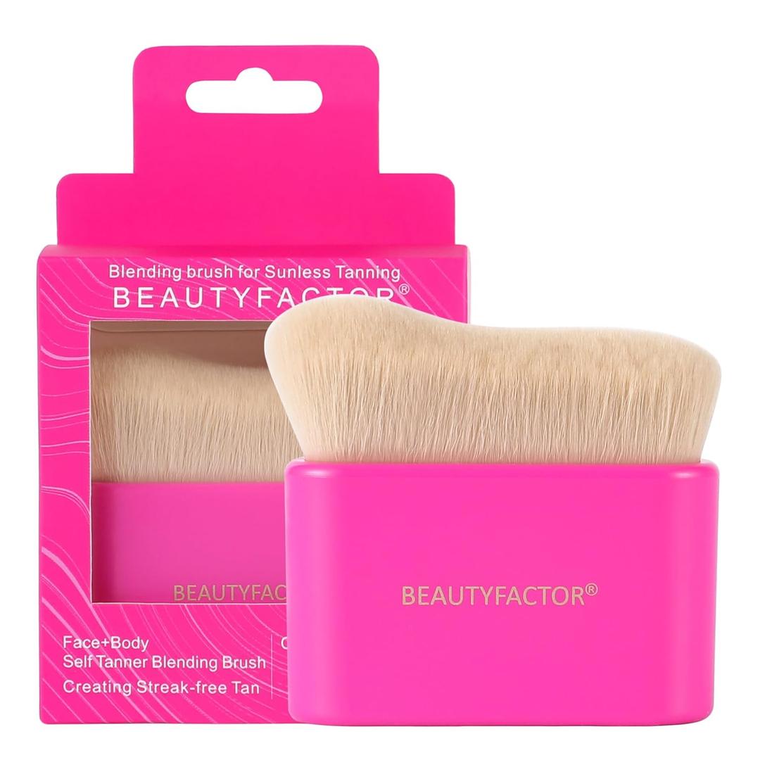 Self Tanner,Kabuki Bronzer Body Makeup Brush for Self Tanning Mousse,Lotion,Tanning Mitt for Face Tanner Body Leg Self-Tan(Pink)