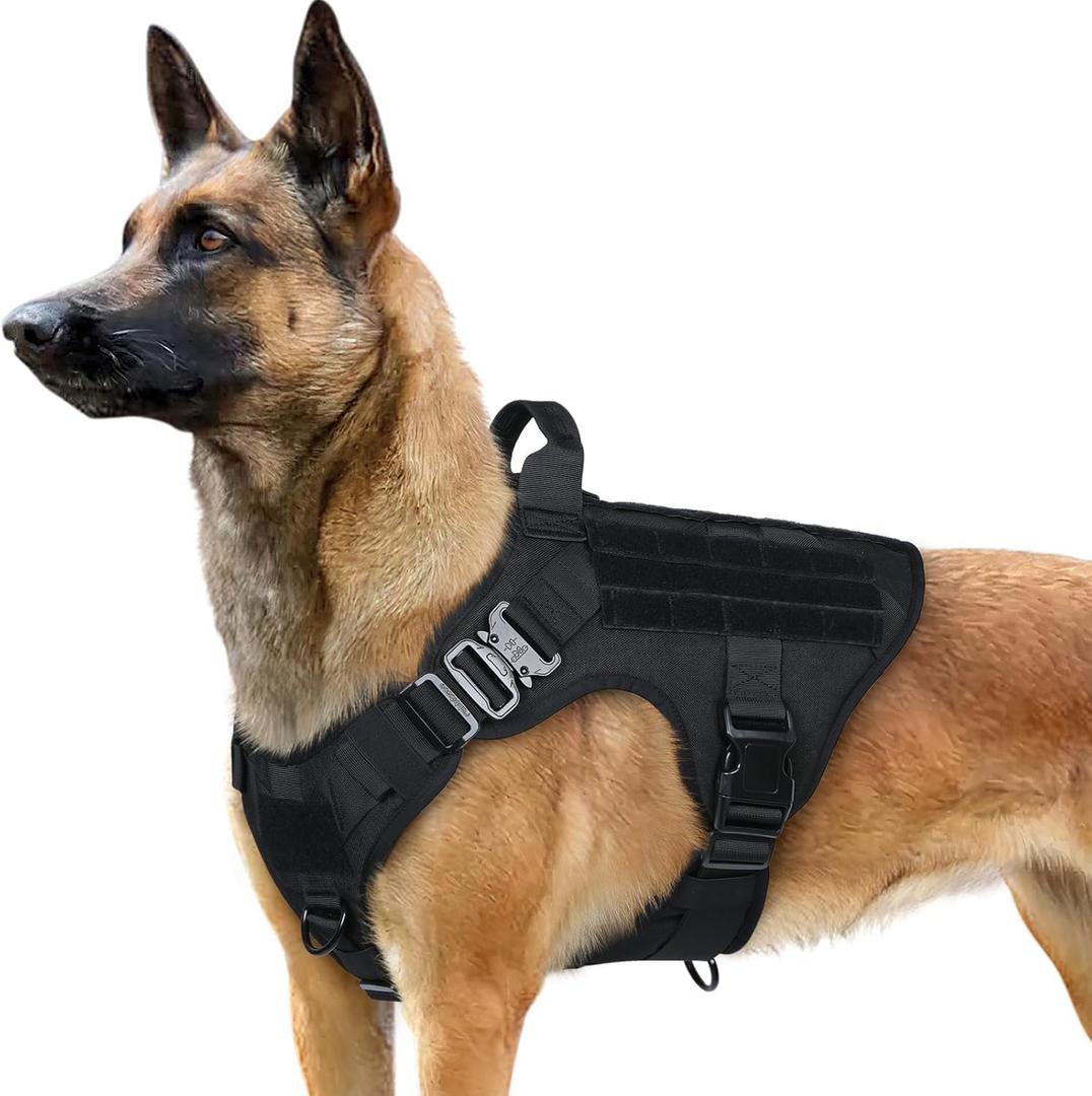 rabbitgoo Tactical Dog Harness for Large, Heavy Duty Pet Harness with Handle, No-Pull Service Vest Large Breed, Adjustable Military Dog Vest for Training Hunting Walking, Black, Large
