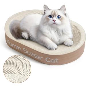 23.43"x16.9" Huge Cat Scratcher Bowl Heavy-Duty White Cardboard Cat Scratcher Bed - Durable Oval Scratching Pad & Lounge Bed with Bonus Mini Scratching Board(White)
