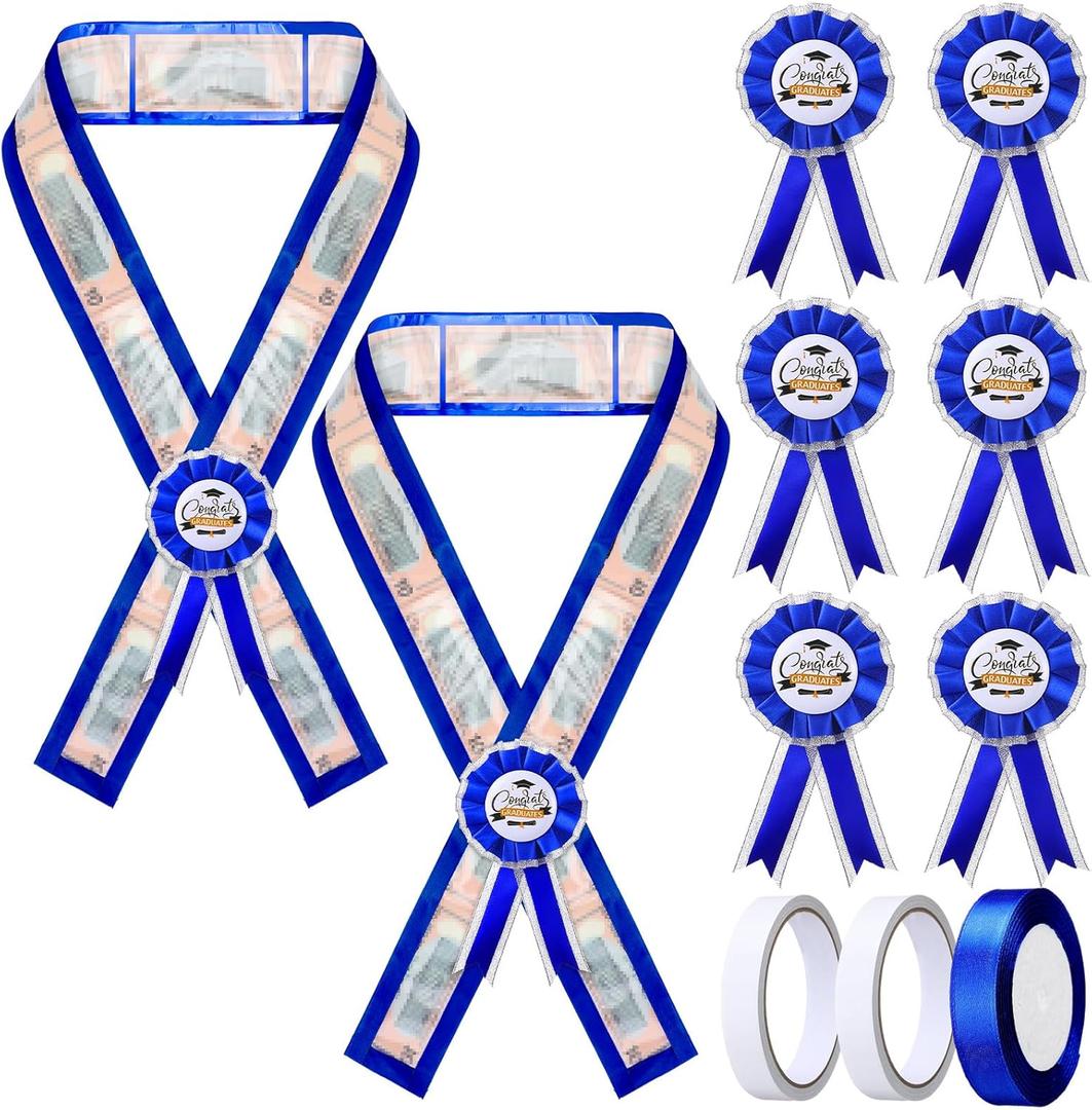 6 Pcs 2025 Graduation Money Lei for Cash DIY Gift Stoles Fun Way to Give Cash with 100 Transparent Bags 72 Feet Silky Ribbon Garland 6 Pcs Graduation Badge and 3 Rolls of Double-Sided Tape