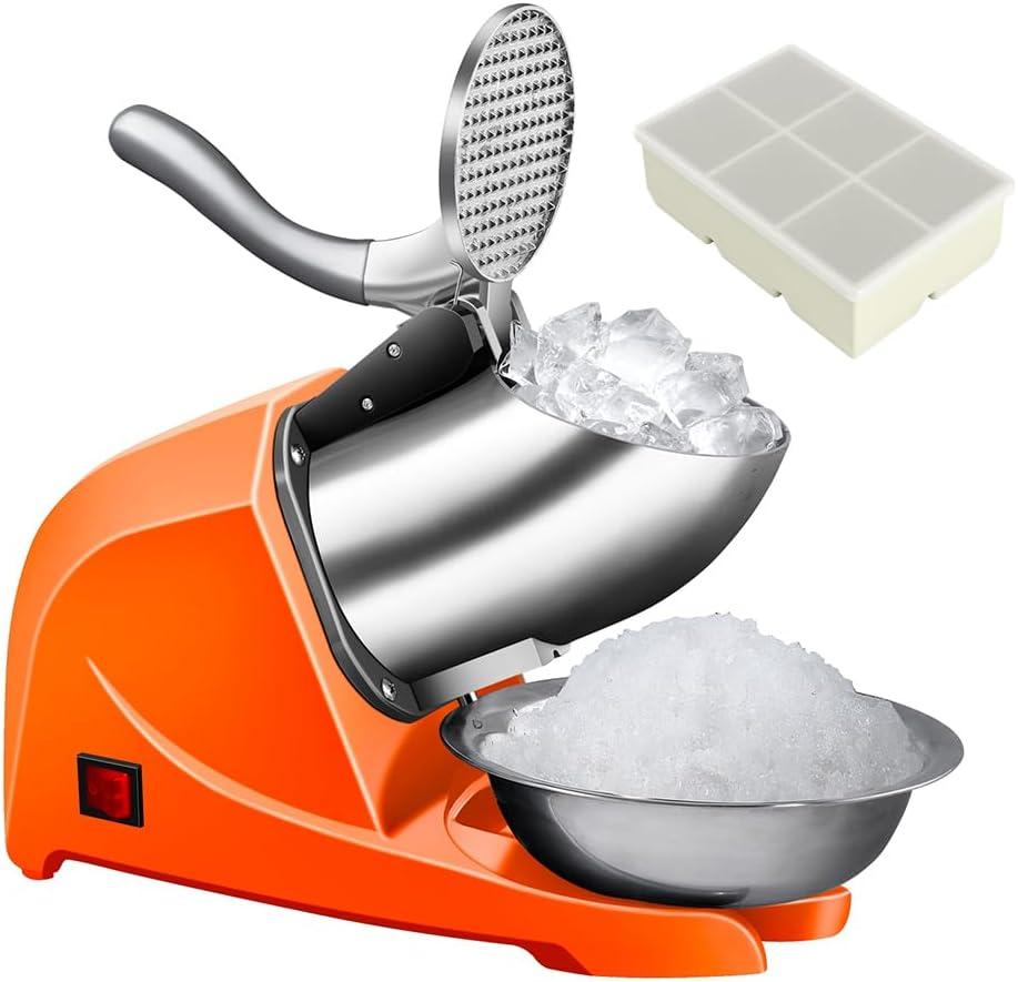 4-Blades Ice Shaver, Electric Shaved Ice Machine Ice Shaver Machine,200lbs/hr ice Crusher with Ice Pick for Home and Commercial UseOrange