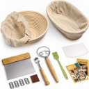Bread Banneton Proofing Basket Set, Round & Oval Cane Sourdough Baskets with Dough Whisk Lame Dough Scraper Bowl Scraper Silicone Brush Sourdough Bread Baking Supplies