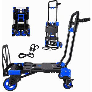 330lb Folding Hand Truck with Brake Handle, Portable Dolly Cart with Retractable Handle,Heavy Duty Hand Cart for Moving/Luggage/Travel/Office Use,Blue