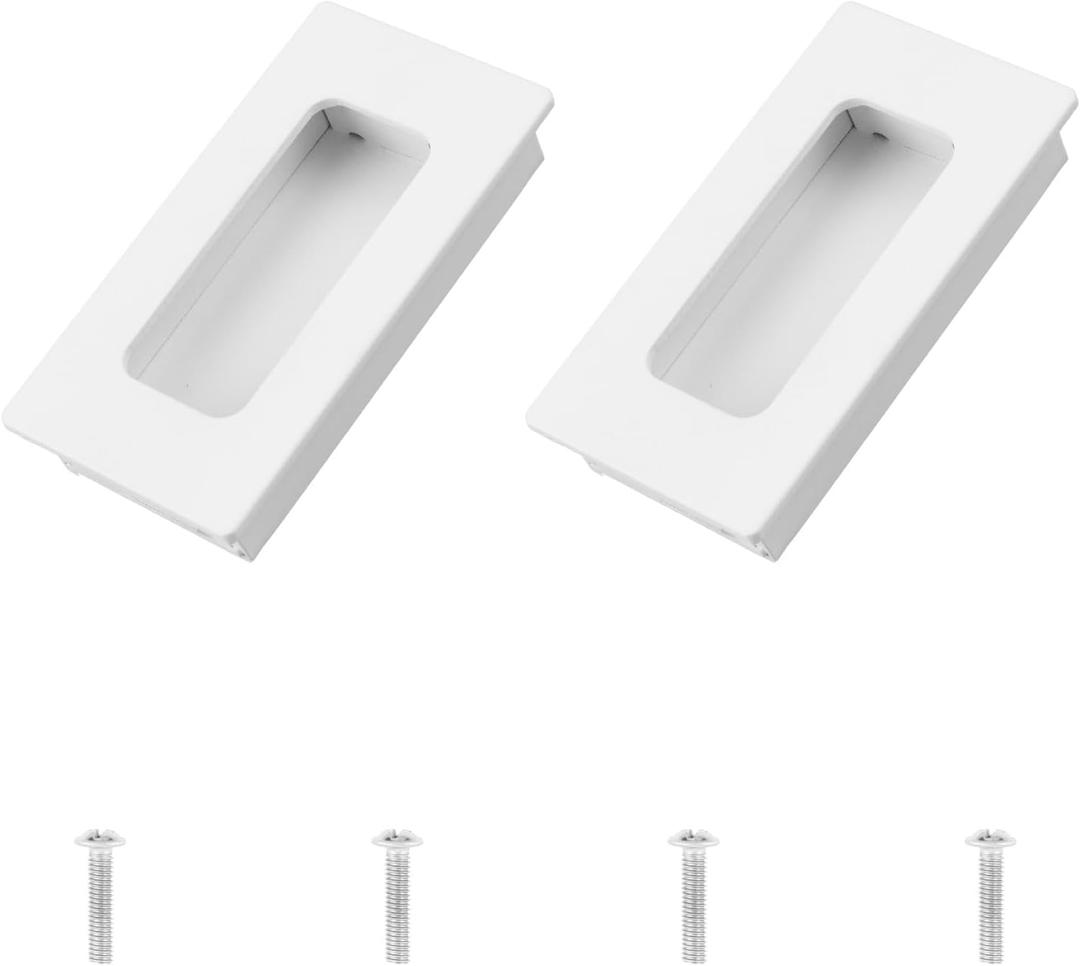 MOROBOR Recessed Finger Flush Pulls, 2pcs Warm White Rectangular Aluminum Handle Embedded Flush Sliding Door Pull for Cabinet Wardrobe Drawer (80mm)