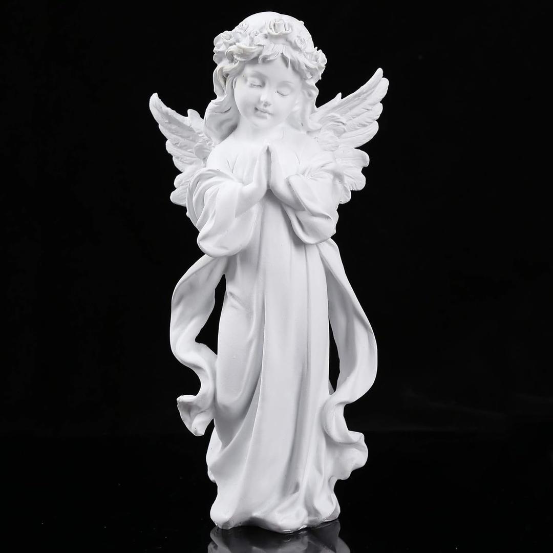 H&W Resin Angel Statue, Resin Angel Figurine, Adorable Flower Girl Decorative Ornaments, 12.5''H, Home Decor Fairy Prayer, Pray for Your Family, Christmas & Thanksgiving Day Decoration A