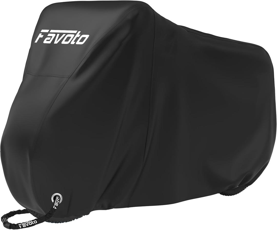 Favoto Bike Cover Waterproof Outdoor - Bicycle Covers for 1 or 2 Bikes Outside Storage Rain Dust Sun Wind Proof with Lock Hole Storage Bag for Ebike Mountain Road Electric Bike (Black)