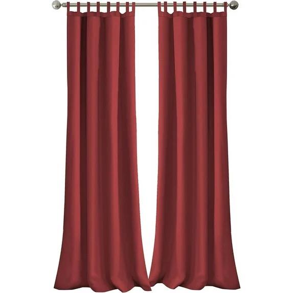 Matine Weatherproof Tab-Top Indoor/Outdoor Solid Color Curtain Panel for Porch, Pergola, Patio, Deck, 52”W x 95”L, Red